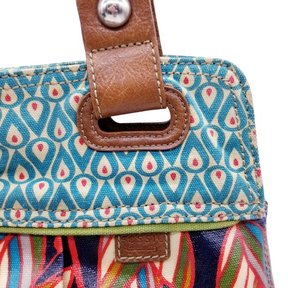 FOSSIL Key-Per Floral Tulips Coated Canvas Hobo Shoulder Handbag - Picture 3 of 13